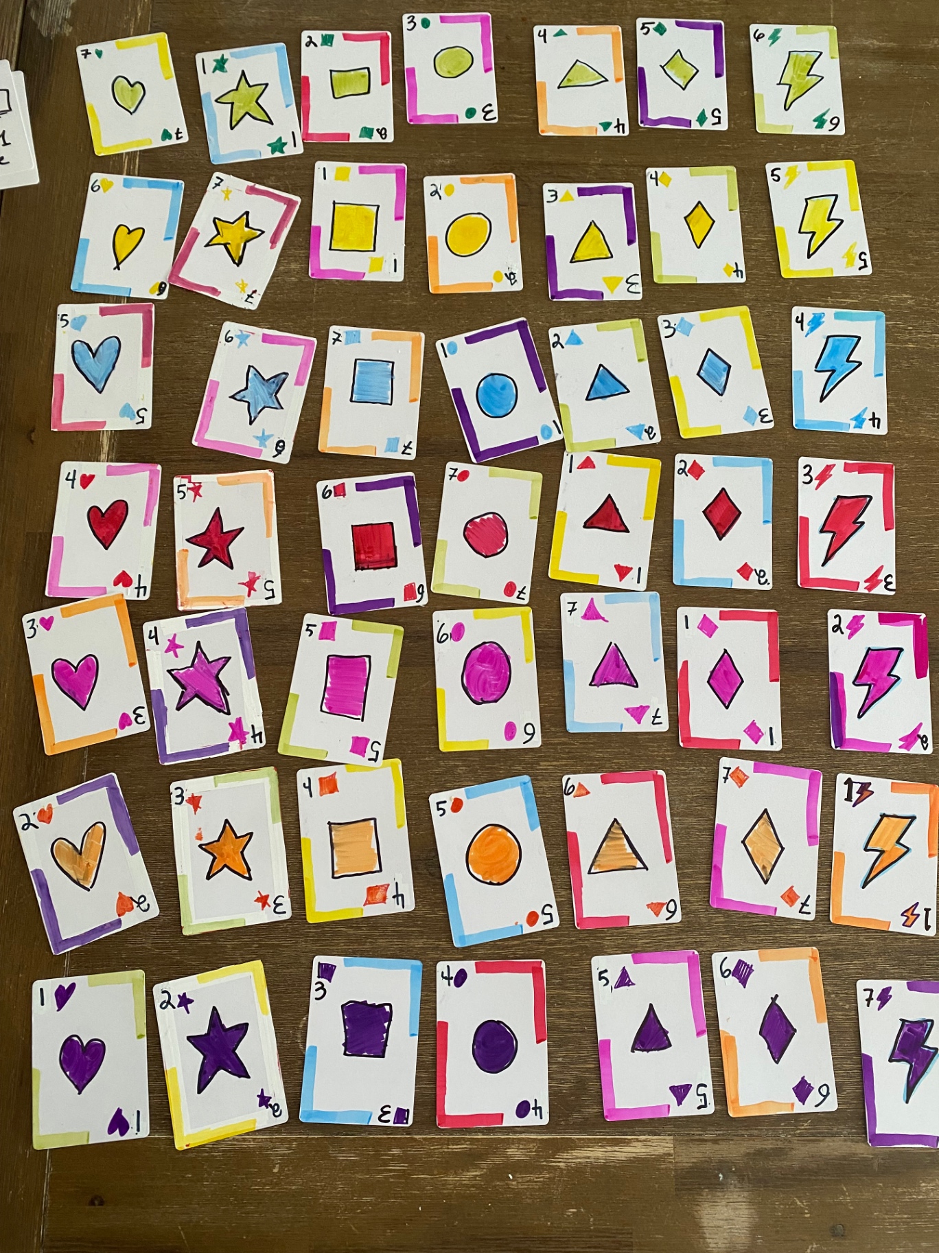 Prototype de cartes dessinées à la main pour les prochains jeux d'Arthur